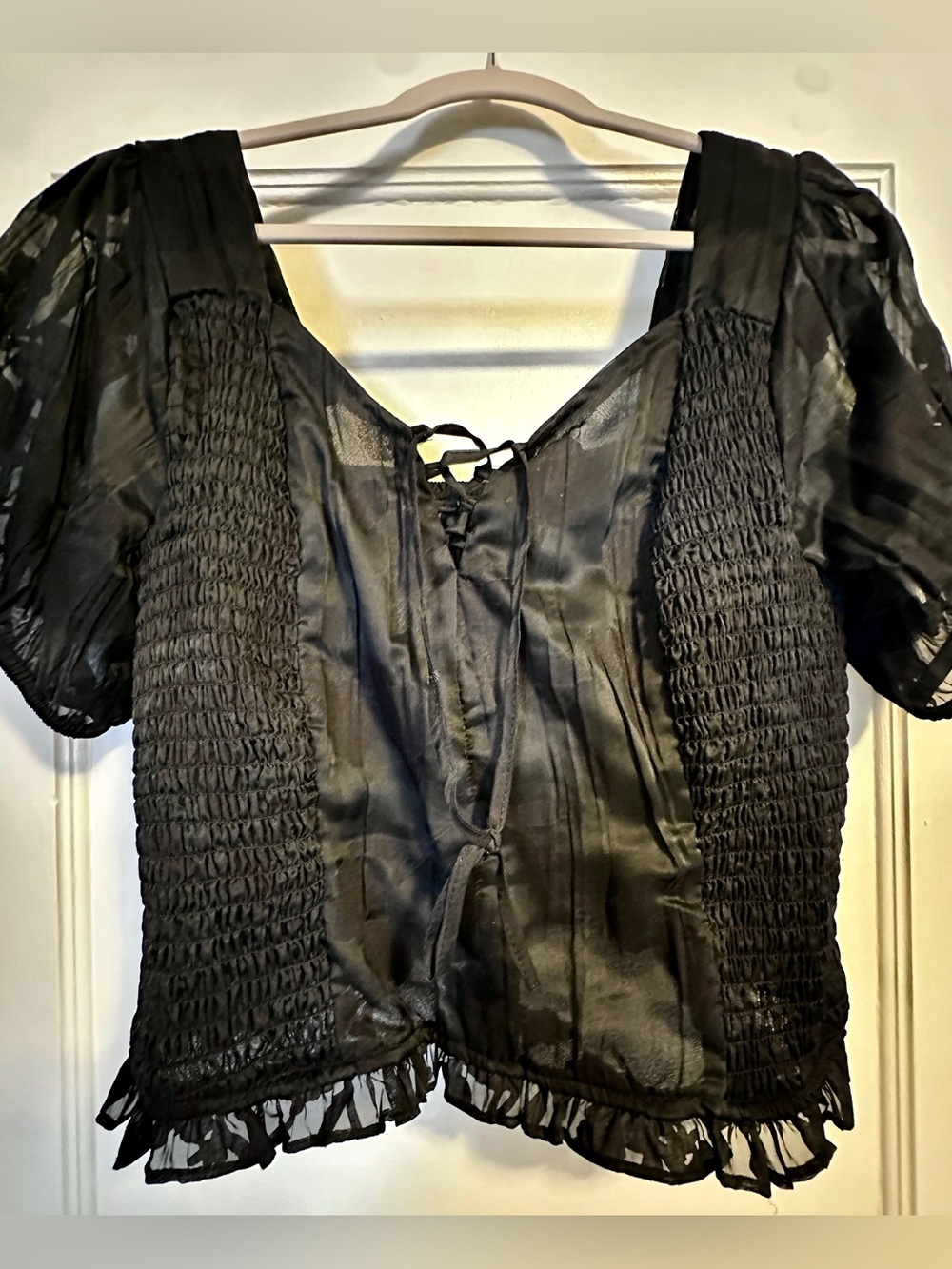 Torrid lace-up sheer black floral crop top